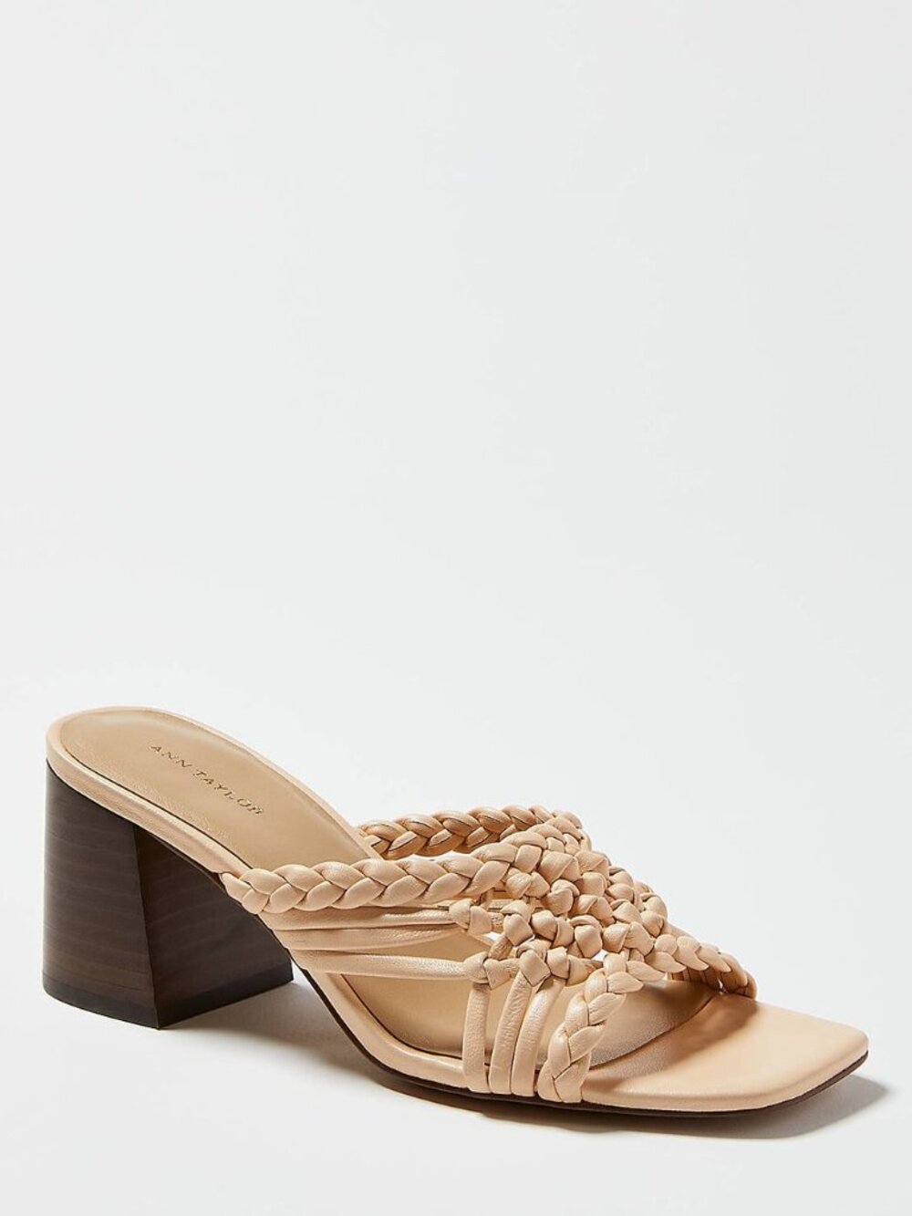 NWOT Ann Taylor Ximena Braided Leather Block Heel Mules Buckwheat Sz 7.5